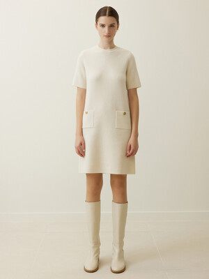 Pocket Half Sleeve Mini Dress  Ivory