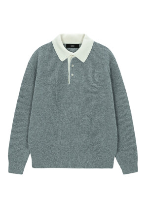 Overfit Rugby Polo Knit - Grey