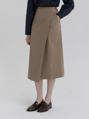 Wool Back Pocket Wrap Skirt (brown)