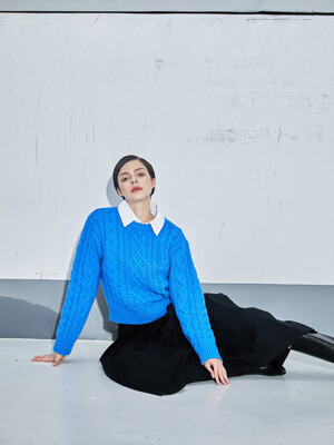 Cashmere cable crew neck knitwear - blue
