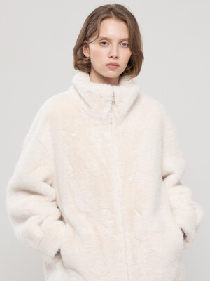 High neck mink fur jacket_Ivory