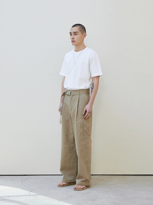 Belted Carpenter Cotton Pants (Khaki)