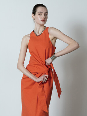 Sleeveless draping dress - orange