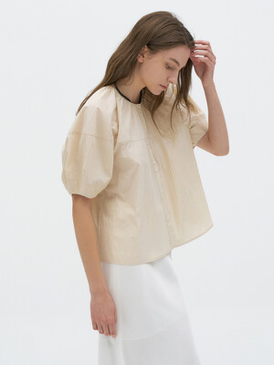 Half Balloon Sleeve Open Blouse[LMBDSUSH304]-Beige