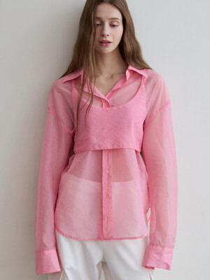 see-through nylon shirt-pink