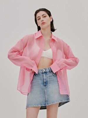 see-through nylon shirt-pink