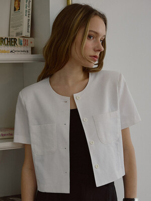 Linen Half Sleeve Jacket [Ivory]