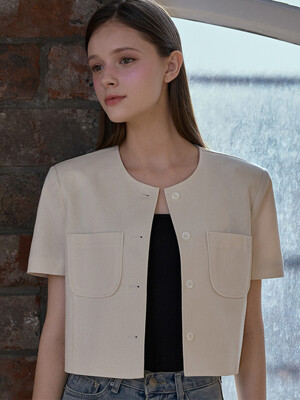 Linen Half Sleeve Jacket [Beige]