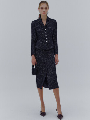 After glow wool tweed midi skirt (2colors)