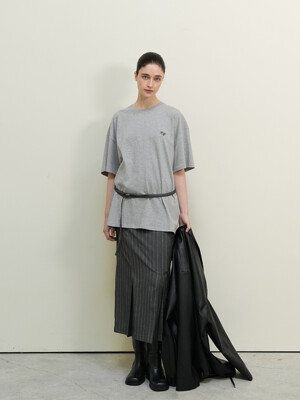 Stripe slit long skirt - Gray