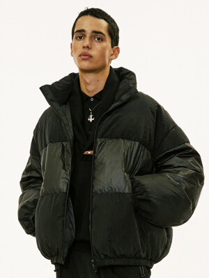 reversible wrinkles nylon high neck puffer