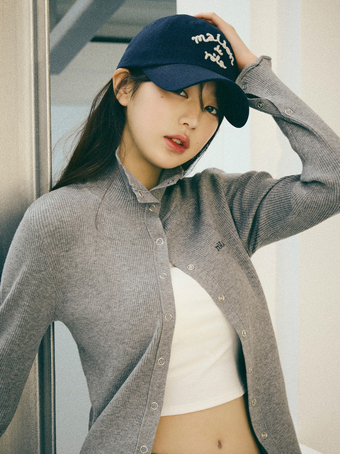 로라로라]2WAY WOOL KNIT HOODED ZIP-UP GRAY