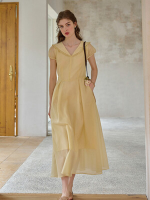 SR_Tulle lapel puff sleeve dress