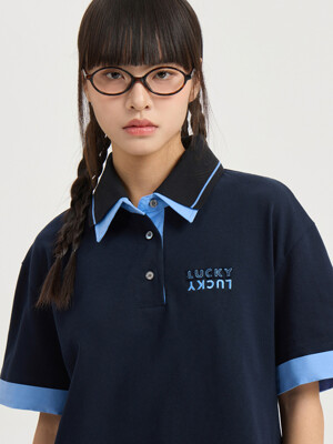 Coloring Point Collar Half Sleeve T-shirt (dark navy)_LFTAM25430NYD