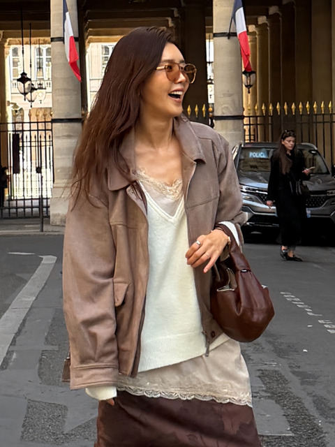 로브로브 [채정안PICK][W컨셉 단독][5차 리오더] 마이 모먼트 스웨이드 봄버_TAUPE BROWN