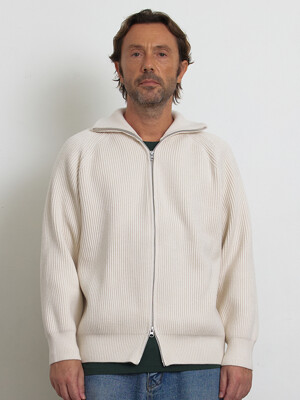 [Men]  Ribbed Zip-Up Cardigan (Cream)