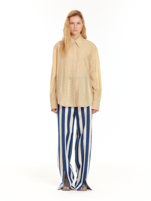 URTH Front-Slit Wide Pants - Ivory/Navy Stripe