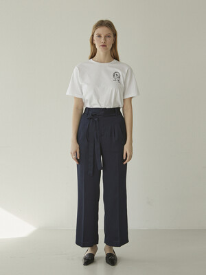 Double Strap Silky Wide Pants - Navy