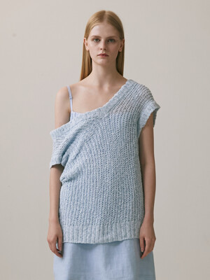 22SS_Off Shoulder V-neck Knit (Ice Blue)