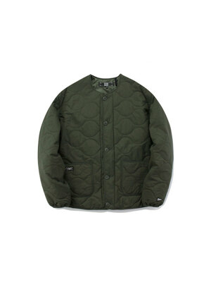NYC LABEL COLLARLESS QUILTING JACKET 다크카키