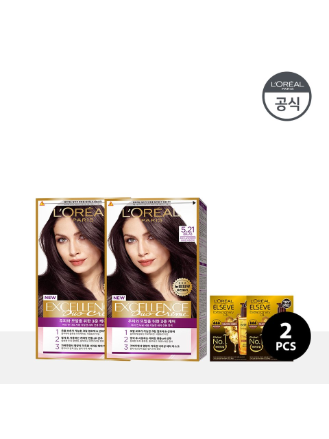 헤어케어 - 로레알파리 (LOREAL PARIS) - [구성] 로레알파리 엑셀랑스 듀오 크림 애쉬컬러 2개 세트 + 오일샤쉐 2매