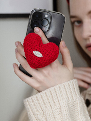 No. 111 / Chubby Wool Heart Griptok (RED) _ 통통 하트 크로쉐 뜨개 그립톡