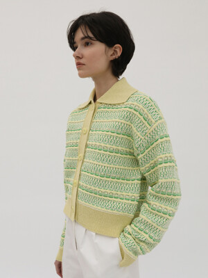 Multi Jacquard Knit Cardigan - Lemon