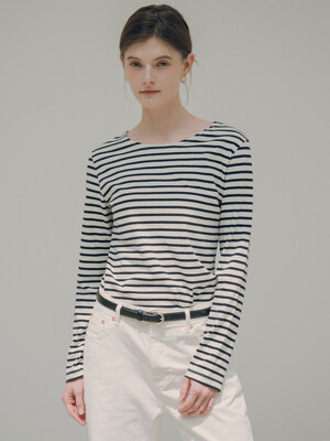 SITP5096 Boat neck stripe T-shirt_Navy