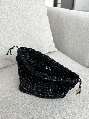 트위드 블랙 스트링 파우치 Veda Tweed Pouch_black