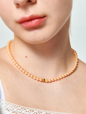 Peach Swarovski Pearl Silver Necklace In443 [Silver]