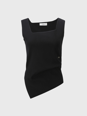 ASYMMETRY SQUARE NECK KNITTED TOP_BLACK