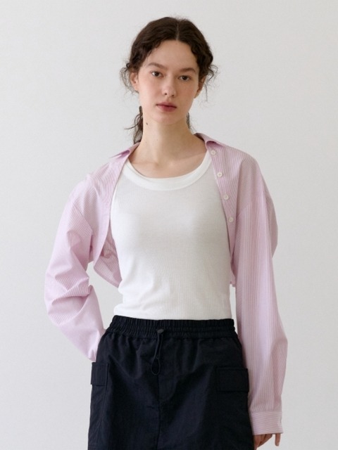 아우터,블라우스,셔츠 - 어나우트 (UNNOUT) - STRIPE SHIRT BOLERO PINK