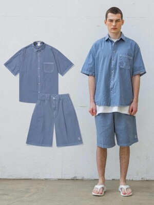 [셋업] AGP 피그먼트 컬러 하프 셔츠 & 팬츠 라이트 블루