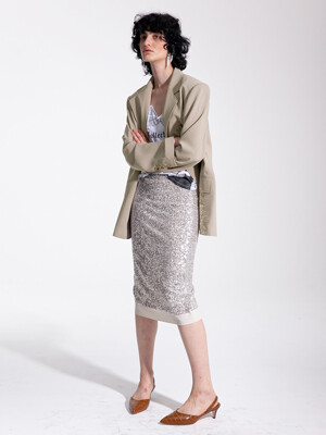 Beige sequined midi-length skirt