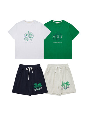 MET two-tone t-shirt&ribbon pants set
