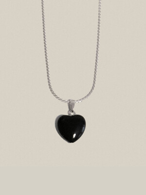 Black Onyx Heart Necklace Silver