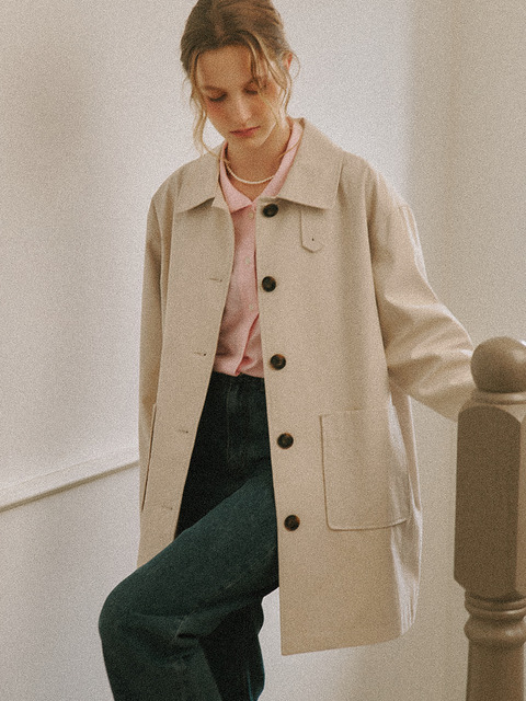 아우터 - 론론 (RONRON) - HALF TRENCH COAT LIGHT BEIGE