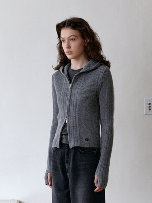 brenda knit hood zip-up - grey