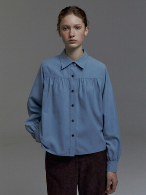 Soft Shirred Blouse(Blue)