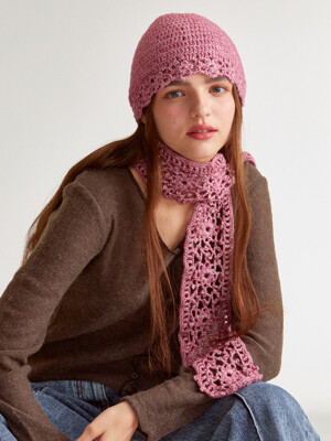 Handmade crochet knitted scarf (Melange pink)