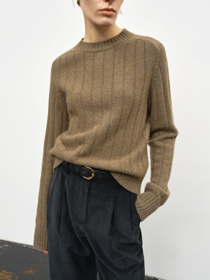 RIBBED CASHMERE SWEATER_KHAKI