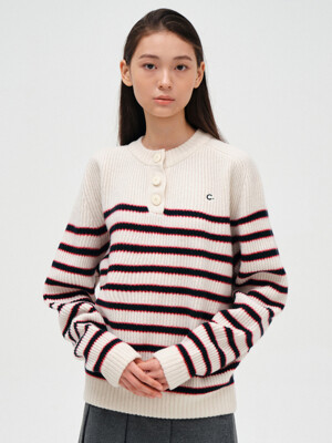 [23FW clove] Henry Neck Stripe Knit (Ivory)