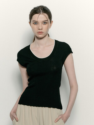 AR_Contrast color knit top_BLACK