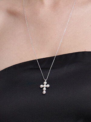 [SILVER 925] PEARL CROSS NECKLACE (2colors) AN4230024