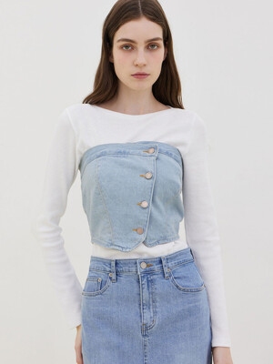 Louis Denim Bustier Top - Light Blue