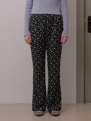 FLOWER TERRY FLARED PANTS_BLACK (EEOU1PTR01W)