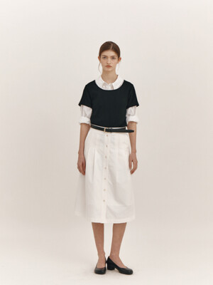 Button Midi Skirt(White)