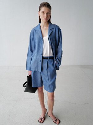 Tencel denim button-up shirt Jacket_Blue