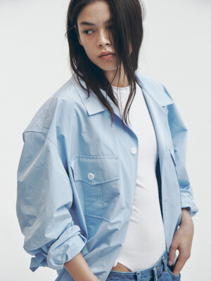 OPEN COLLARED DRAWSTRING CROPPED SHIRT (SKY BLUE)