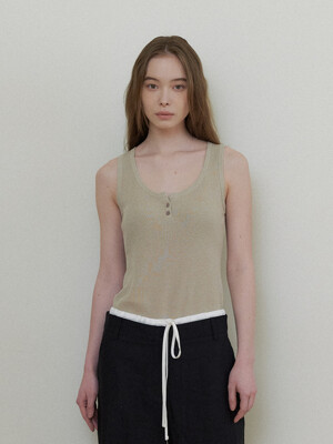 LINEN SLEEVELESS KNIT - Khaki